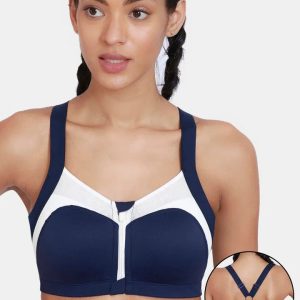 High Impact Quick Dry Sports Bra Adjustable Straps with Front Zipper Ring Adjustment